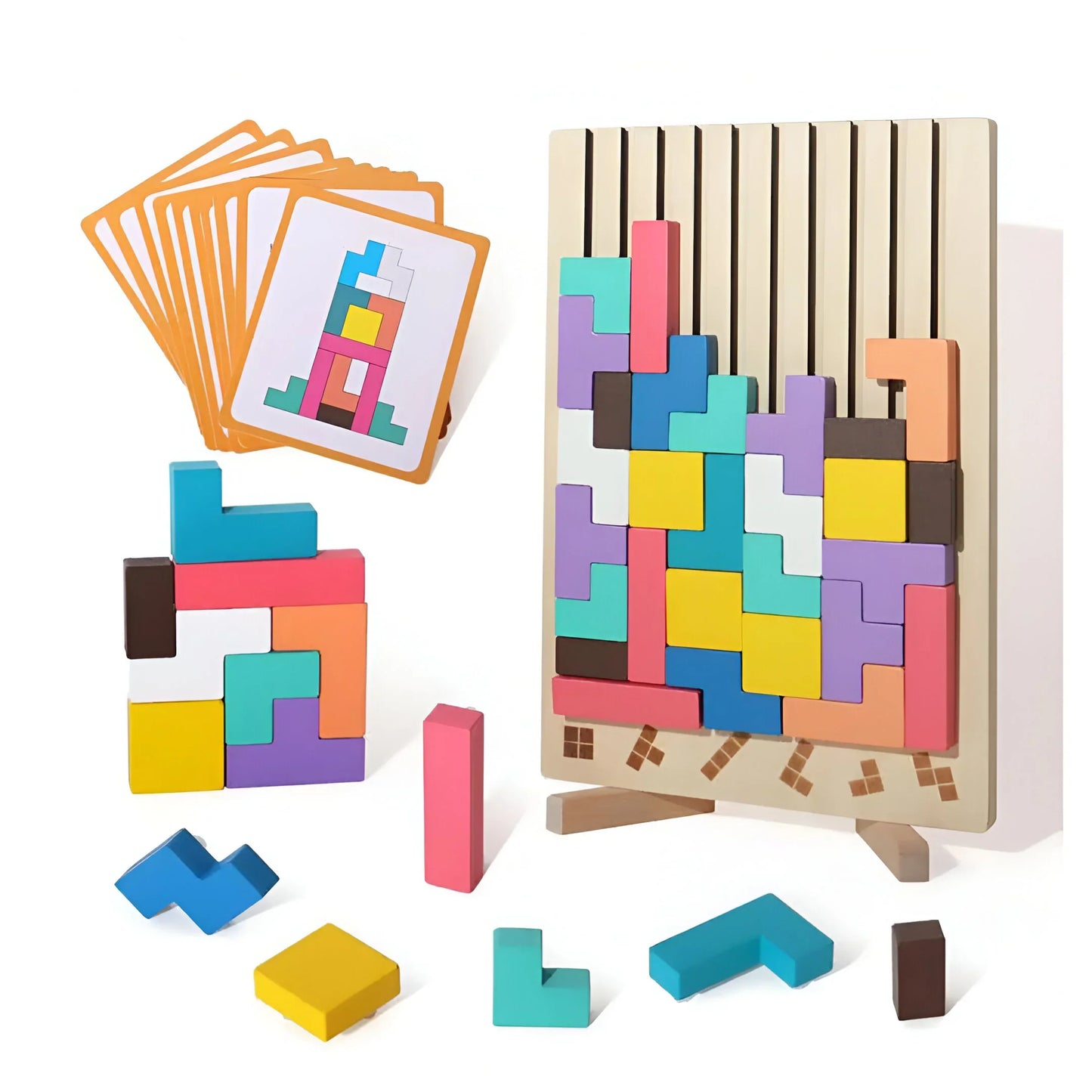 Houten Montessori Tetris Spel – 3D Stapel- en Denkspel vanaf 3 Jaar