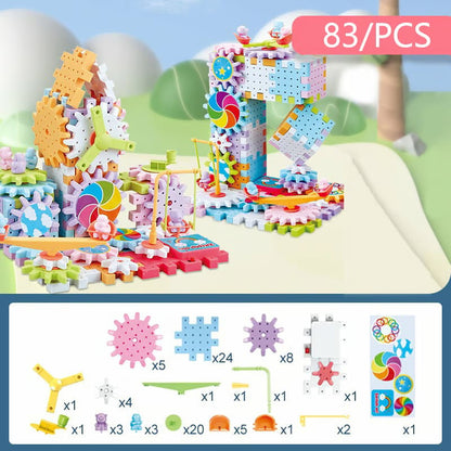 Montessori Bouwset met Tandwielen – Creatief & Bewegend Constructiespeelgoed (3+)