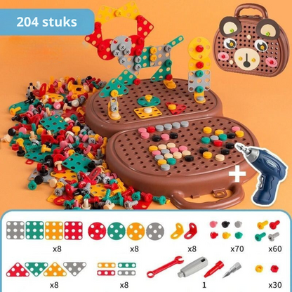 Montessori Gereedschapskoffer – Educatief Constructiespeelgoed met Boormachine (3+)