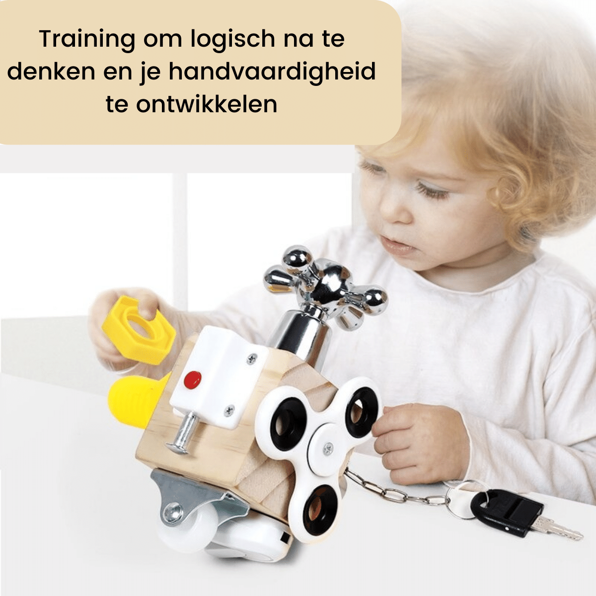 Houten Busy Cube – Montessori Speelkubus voor Motoriek & Ontdekken (3+)