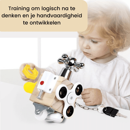 Houten Busy Cube – Montessori Speelkubus voor Motoriek & Ontdekken (3+)
