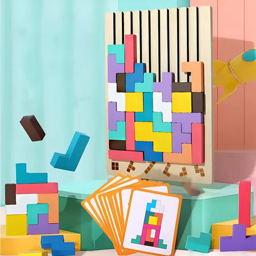 Houten Montessori Tetris Spel – 3D Stapel- en Denkspel vanaf 3 Jaar