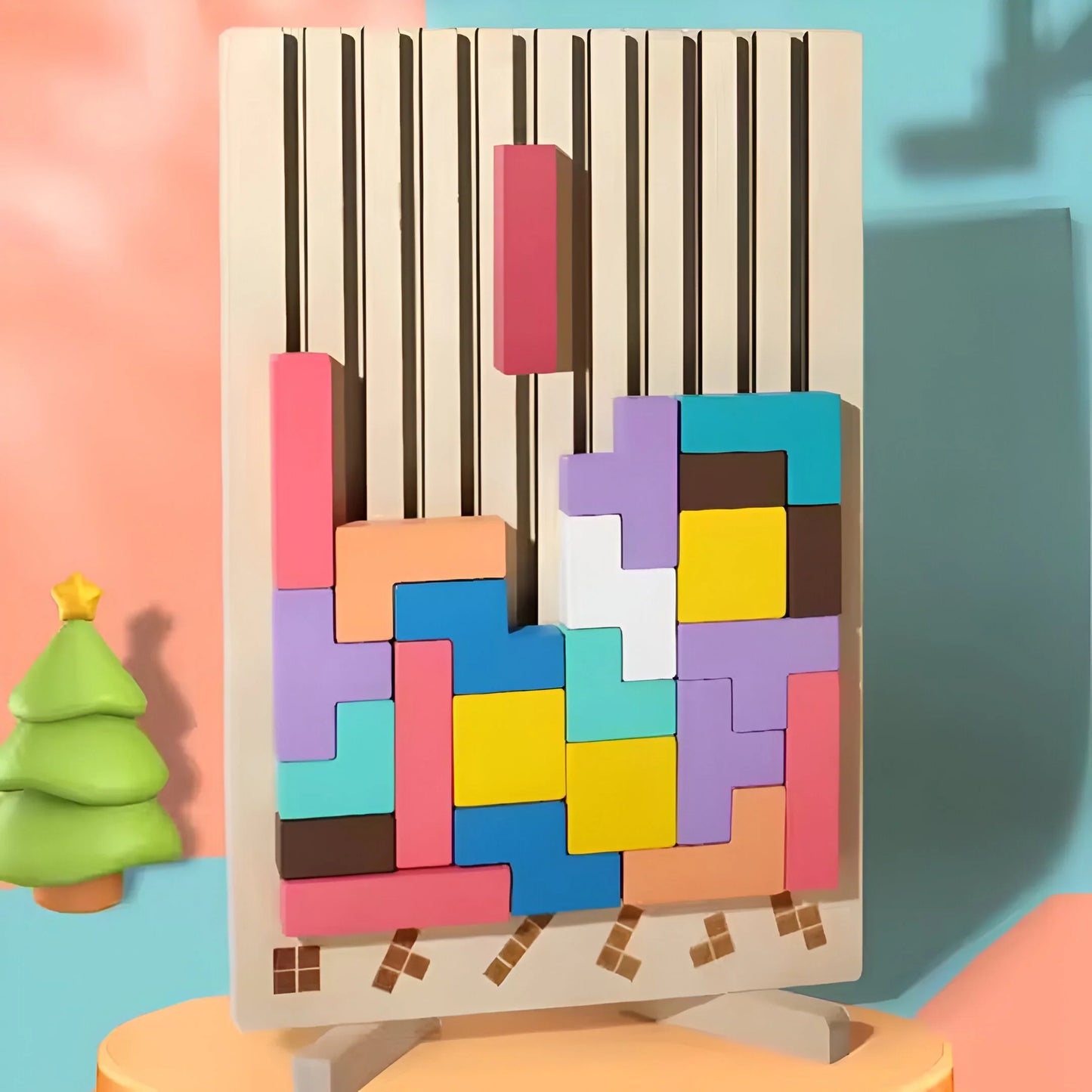 Houten Montessori Tetris Spel – 3D Stapel- en Denkspel vanaf 3 Jaar