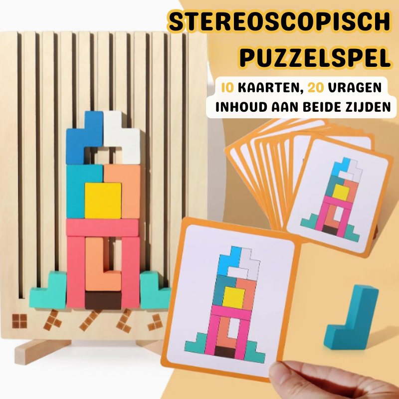 Houten Stapelspel met Uitdagingkaarten – Educatief Denk- en Motoriekspel (3+)