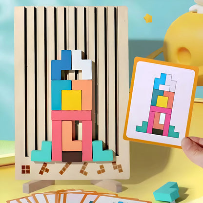 Houten Montessori Tetris Spel – 3D Stapel- en Denkspel vanaf 3 Jaar