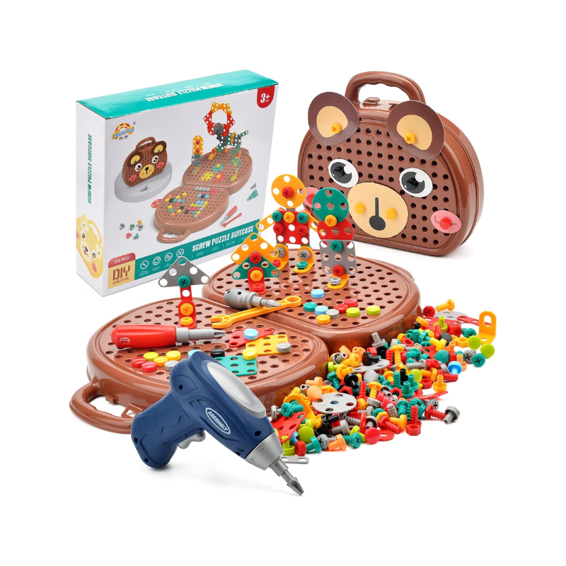 Montessori Gereedschapskoffer – Educatief Constructiespeelgoed met Boormachine (3+)