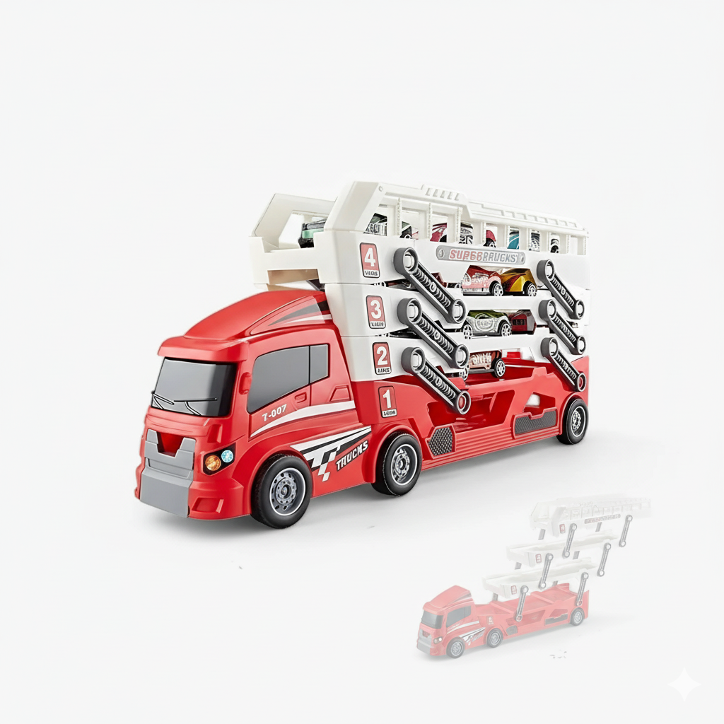 Speelgoed Autotransporter met Raceauto’s – Educatief Voertuigenspel (3+)