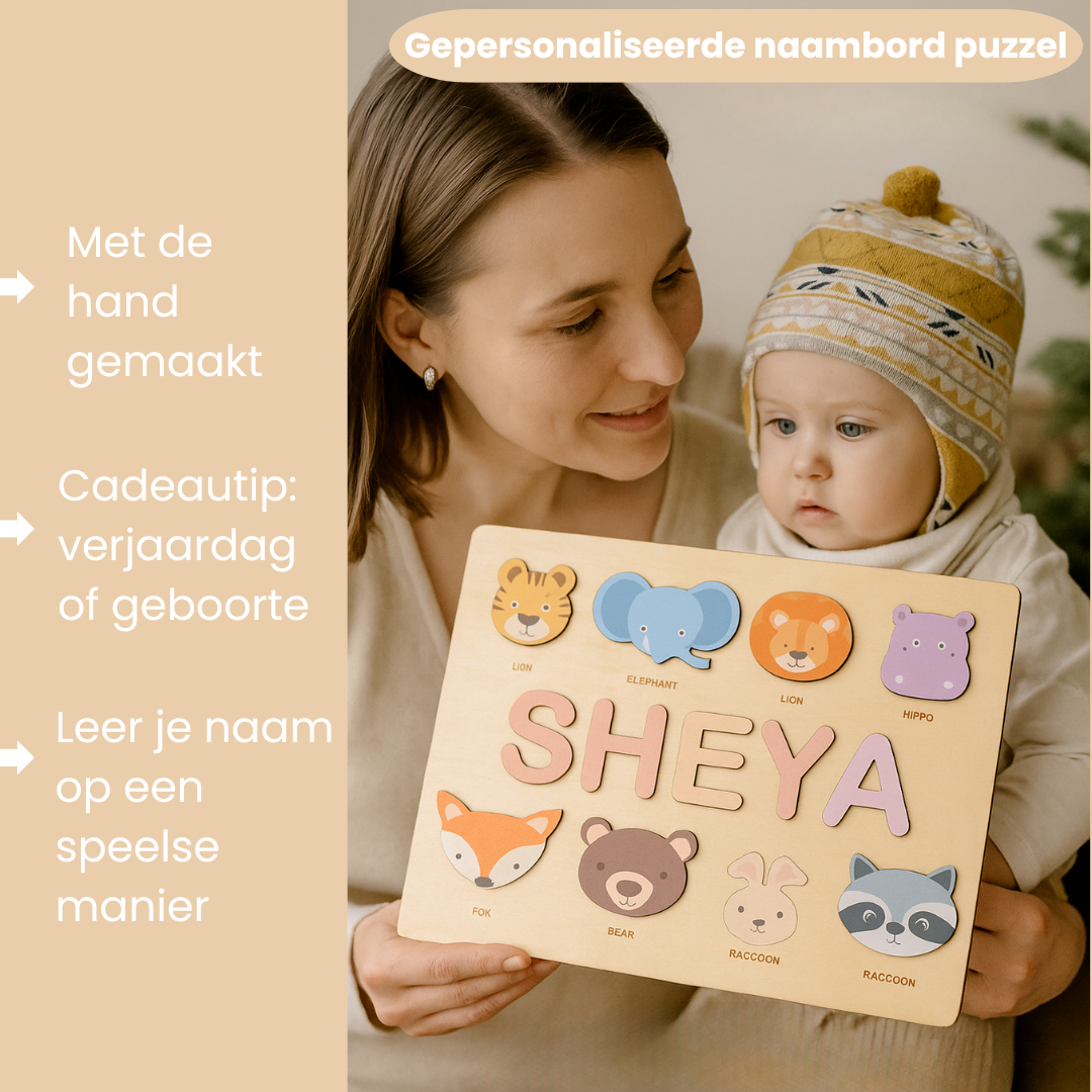 Houten Naampuzzel – Persoonlijk Speel- en Leerbord