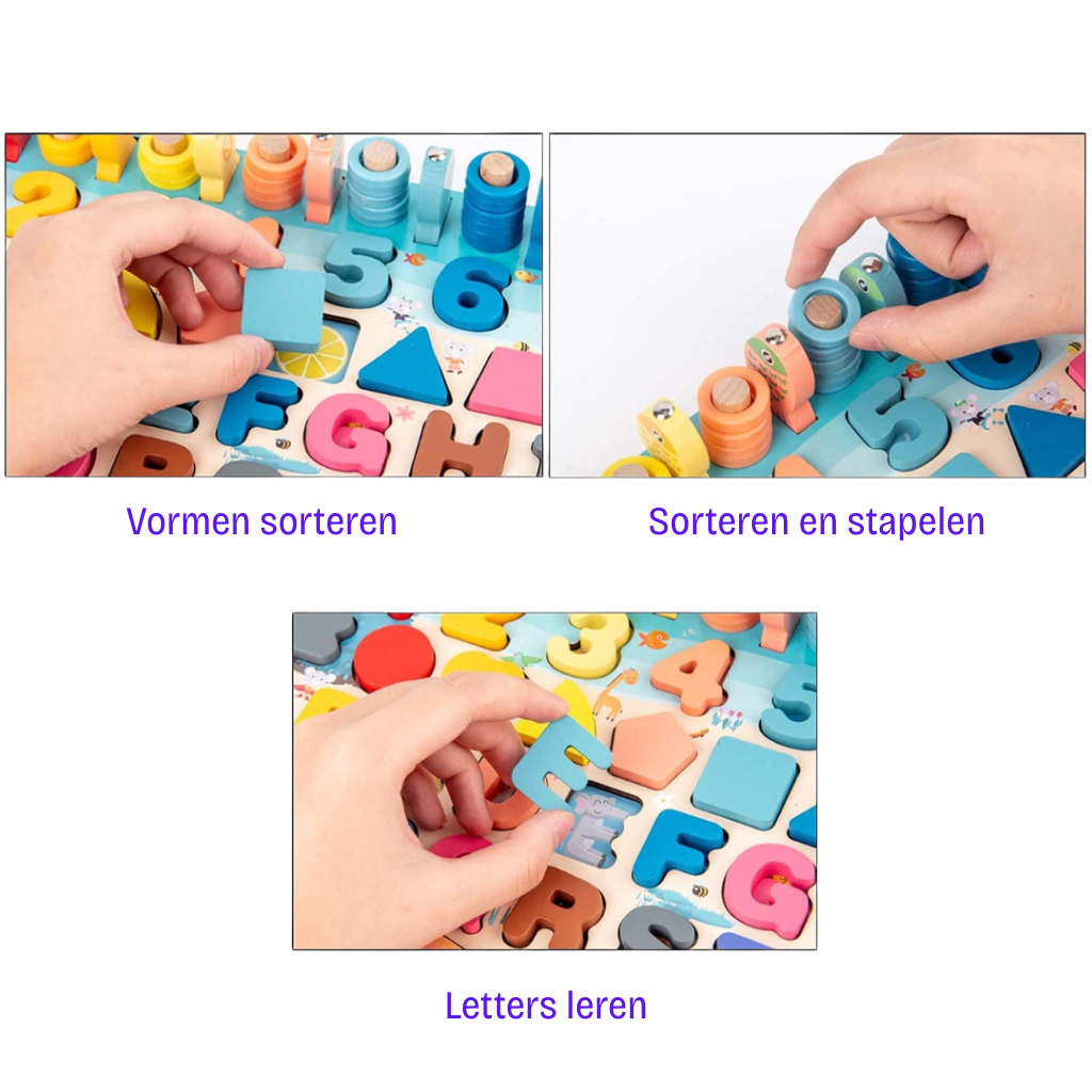Houten Montessori Activiteitenbord – Leren Sorteren, Rekenen & Spelen