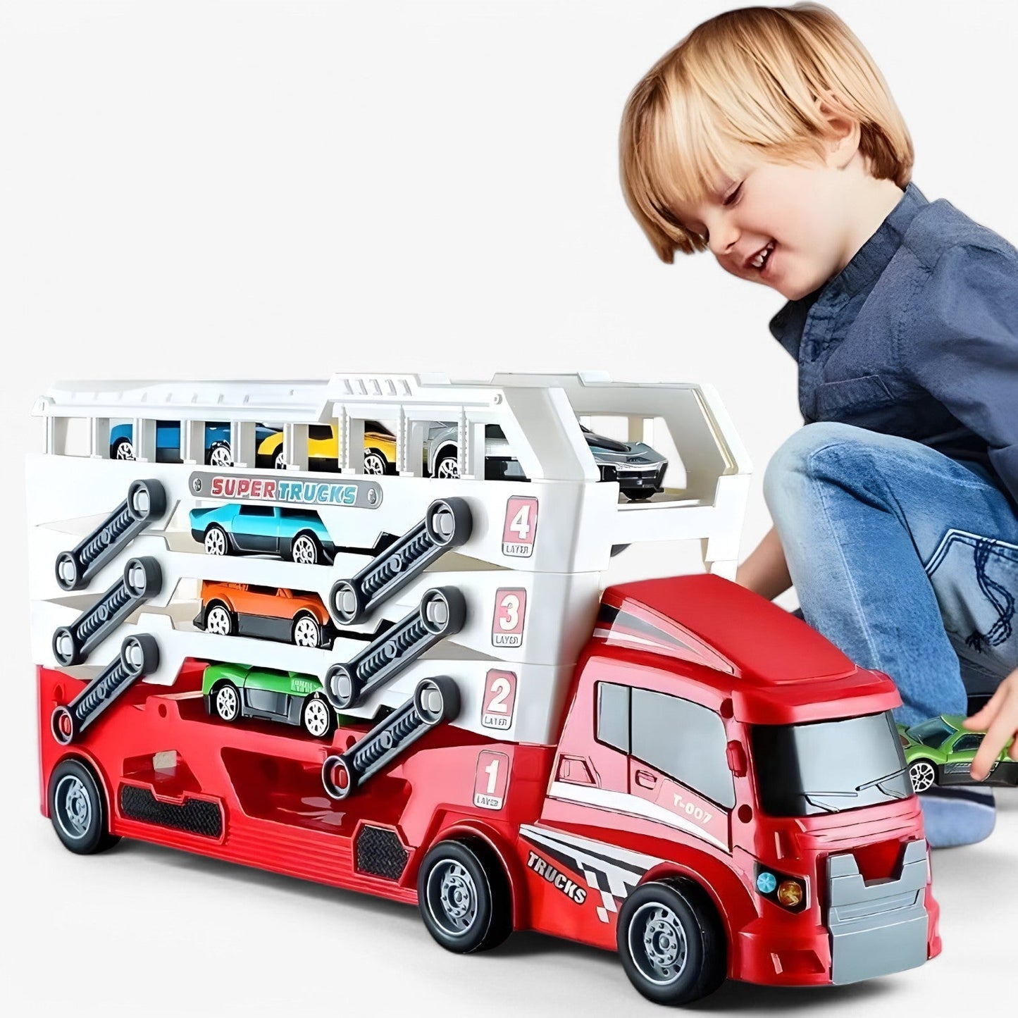 Speelgoed Autotransporter met Raceauto’s – Educatief Voertuigenspel (3+)