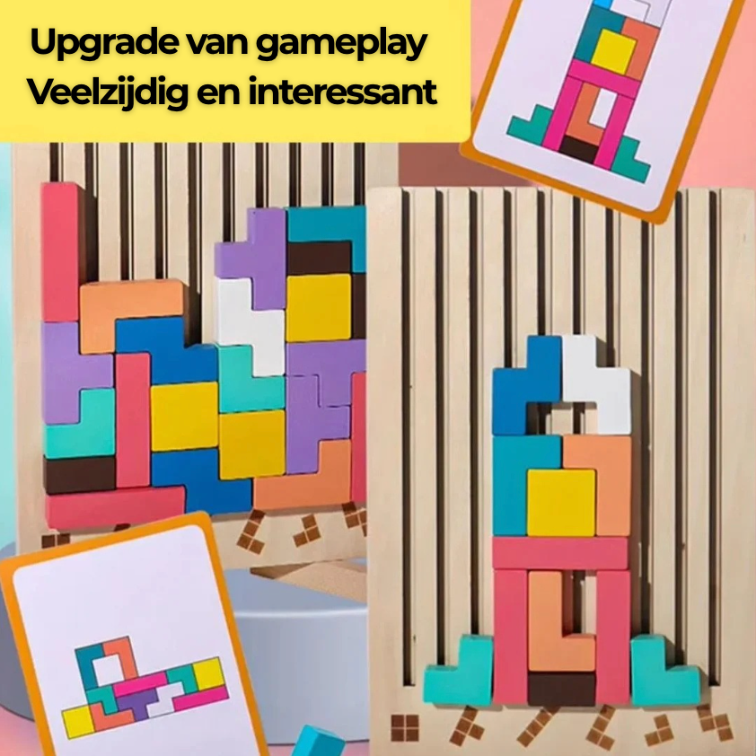 Houten Montessori Tetris Spel – 3D Stapel- en Denkspel vanaf 3 Jaar