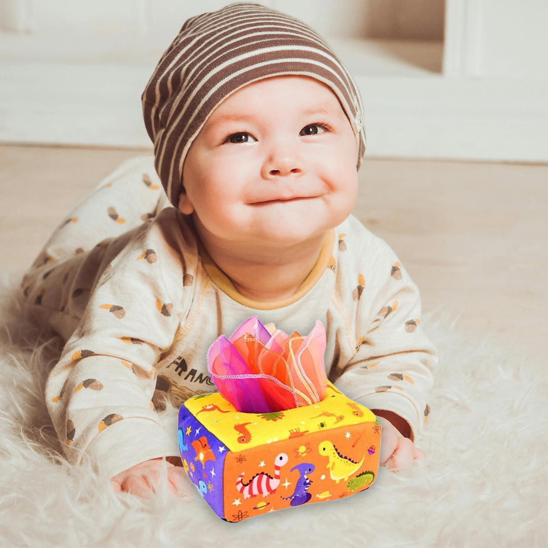Montessori Stoffen Doos met Tissues (6 mnd+) – Sensorisch Speelgoed voor Baby’s
