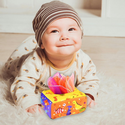 Montessori Stoffen Doos met Tissues (6 mnd+) – Sensorisch Speelgoed voor Baby’s