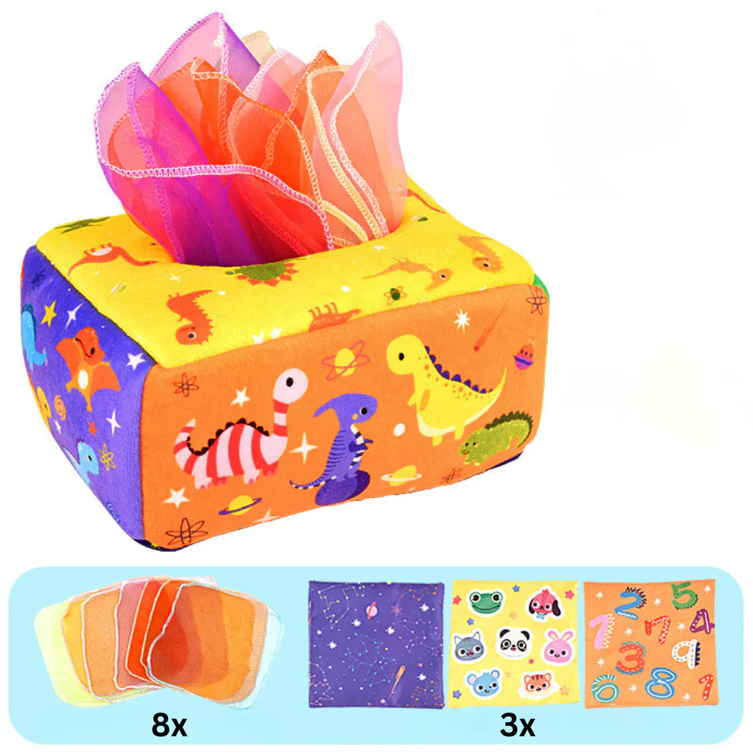 Montessori Stoffen Doos met Tissues (6 mnd+) – Sensorisch Speelgoed voor Baby’s