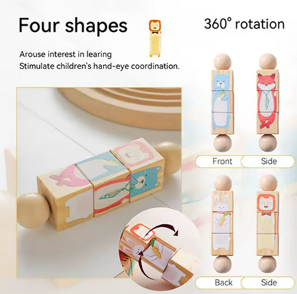 Roterende Houten Peuterpuzzel – Dieren & Vormen Leren (2–4 jaar)