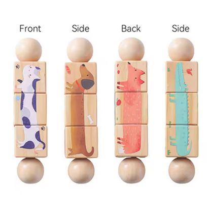 Roterende Houten Peuterpuzzel – Dieren & Vormen Leren (2–4 jaar)
