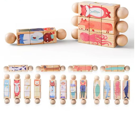 Roterende Houten Peuterpuzzel – Dieren & Vormen Leren (2–4 jaar)